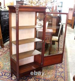 French Antique Mahogany Louis XVI Display Cabinet With 3 Shelves