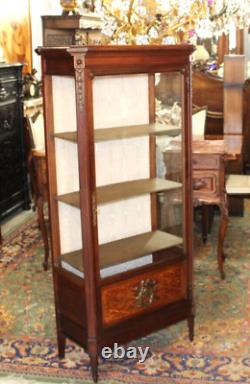 French Antique Mahogany Louis XVI Display Cabinet With 3 Shelves