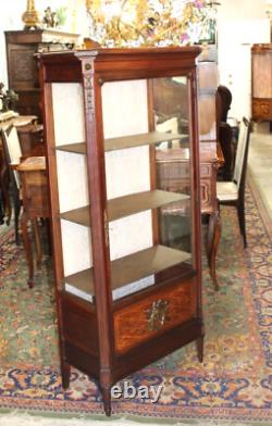 French Antique Mahogany Louis XVI Display Cabinet With 3 Shelves