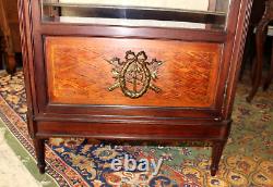 French Antique Mahogany Louis XVI Display Cabinet With 3 Shelves