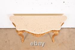 French Baroque Carved Giltwood Marble Top Console Table