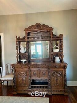 French Basque Region Late 1800s Walnut Antique Hunt Cabinet. Fabulous details