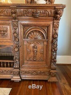 French Basque Region Late 1800s Walnut Antique Hunt Cabinet. Fabulous details