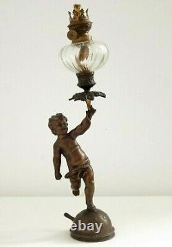 French Bronzed Spelter Late 19th Early 20th Century Cupid Style Oil Lantern 2503