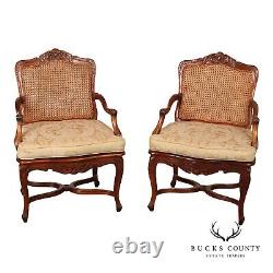 French Country Style Pair of Caned Armchairs