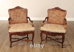 French Country Style Pair of Caned Armchairs