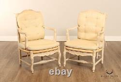 French Country Style Pair of Carved and Painted Armchairs