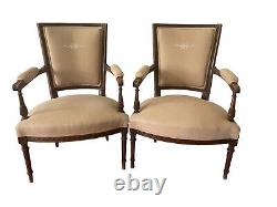 French Directoire Empire Style Pair of Mahogany Carved Swan Armchairs