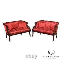 French Empire Pair of Swan Carved Mahogany Sofas