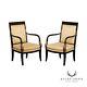 French Empire Style Pair of Ebonized Partial Gilt Dolphin Carved Armchairs