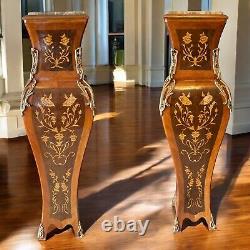 French Inlay Bronze Ormolu Pedestal Pair