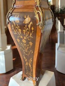 French Inlay Bronze Ormolu Pedestal Pair