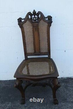 French Late 1800s Carved Hand Made Caning Tall Side Accent Vanity Chair 3754