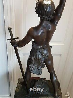 French Late 19th Century 4f Spelter Warrior Statue Lamp'FABRICATION FRANCAISE