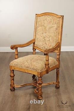 French Louis XIV Style Pair of Carved Frame Fauteuil Armchairs