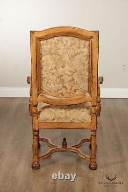 French Louis XIV Style Pair of Carved Frame Fauteuil Armchairs