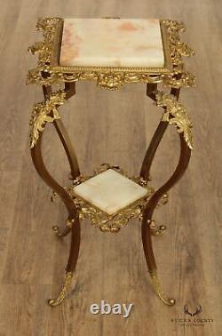 French Louis XIV Style Two Tier Onyx Top Side Table