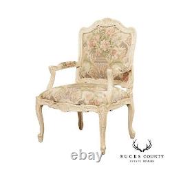 French Louis XV Style Crackle Painted Fauteuil Armchair