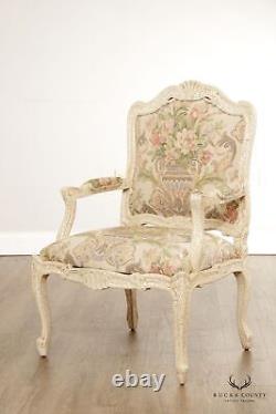 French Louis XV Style Crackle Painted Fauteuil Armchair