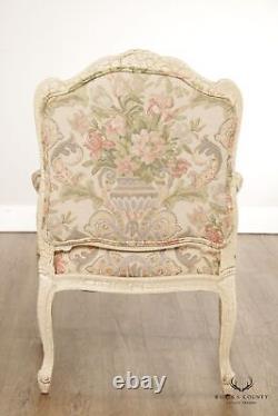 French Louis XV Style Crackle Painted Fauteuil Armchair