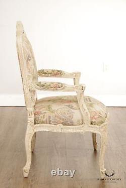 French Louis XV Style Crackle Painted Fauteuil Armchair