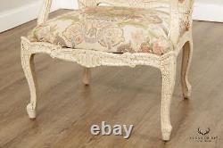 French Louis XV Style Crackle Painted Fauteuil Armchair