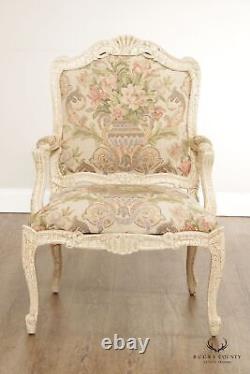 French Louis XV Style Crackle Painted Fauteuil Armchair