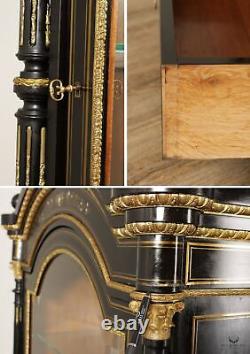 French Louis XVI Style Antique Ebonized Illuminated Display Cabinet