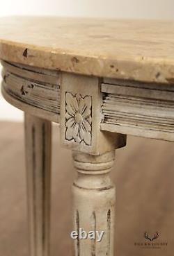 French Louis XVI Style Distress Painted Marble Top Console