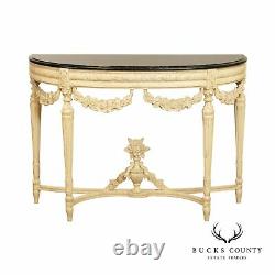 French Louis XVI Style Marble Top Demilune Console Table