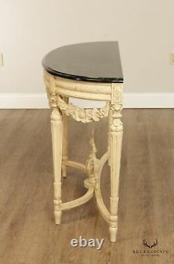 French Louis XVI Style Marble Top Demilune Console Table