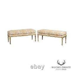 French Louis XVI Style Pair of Carved Giltwood Window Benches