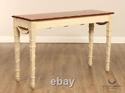 French Louis XVI Style Pair of Painted Base Cherry Console Tables