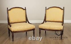 French Louis XVI Style Quality Pair of Walnut Slipper Chairs