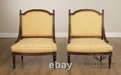 French Louis XVI Style Quality Pair of Walnut Slipper Chairs