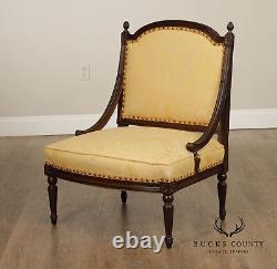 French Louis XVI Style Quality Pair of Walnut Slipper Chairs