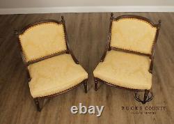 French Louis XVI Style Quality Pair of Walnut Slipper Chairs