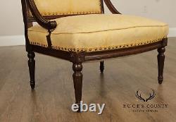 French Louis XVI Style Quality Pair of Walnut Slipper Chairs