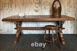 French Oak Antique Farmhouse Trestle Dining Table Circa Late 1800's