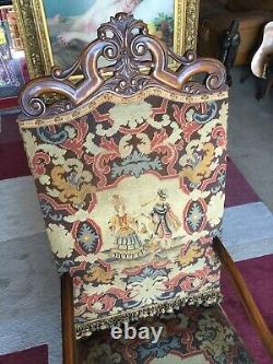 French Walnut Throne Arm Chair Needlepoint Tapestry Late 19 C. Louis XIV