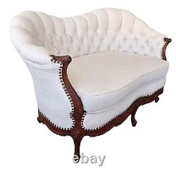 French White Linen Settee Wood Furniture Settee Late 19th Century