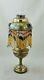 French antique oil lamp with jeweled shade and beaded trim late 1800s