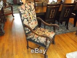 French walnut throne arm chair needlepoint tapestry late 19 th century louis XIV