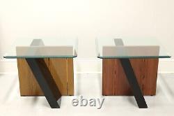GORDON'S Late 20th Century Contemporary Glass Top End Side Tables Pair