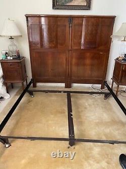 GORGEOUS Antique California King Inlaid Wood Headboard, Footboard & 2 Nightstands