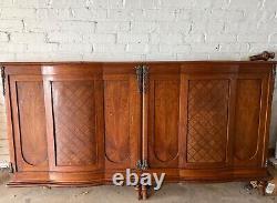 GORGEOUS Antique California King Inlaid Wood Headboard, Footboard & 2 Nightstands