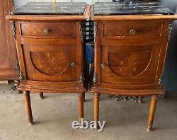 GORGEOUS Antique California King Inlaid Wood Headboard, Footboard & 2 Nightstands