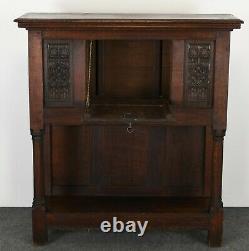 Gothic Revival Carved Oak Cabinet Cupboard Dry Bar, Late 19th to 20th Century
