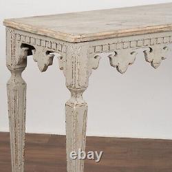 Gray Painted Console Table With Carved Fleur De Lis Skirt, Sweden circa 1880