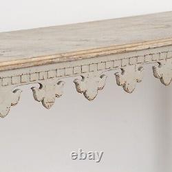 Gray Painted Console Table With Carved Fleur De Lis Skirt, Sweden circa 1880
